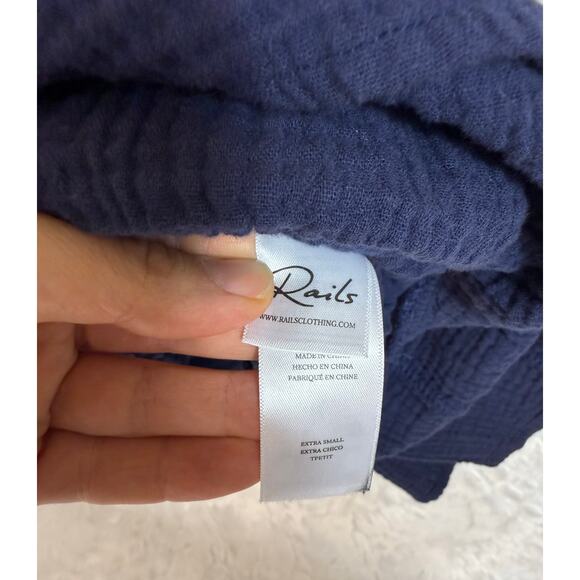 Rails Valentina Square Neck Navy Blue Cotton Gauze Tiered Ruffled Mini Dress XS - Picture 6 of 9